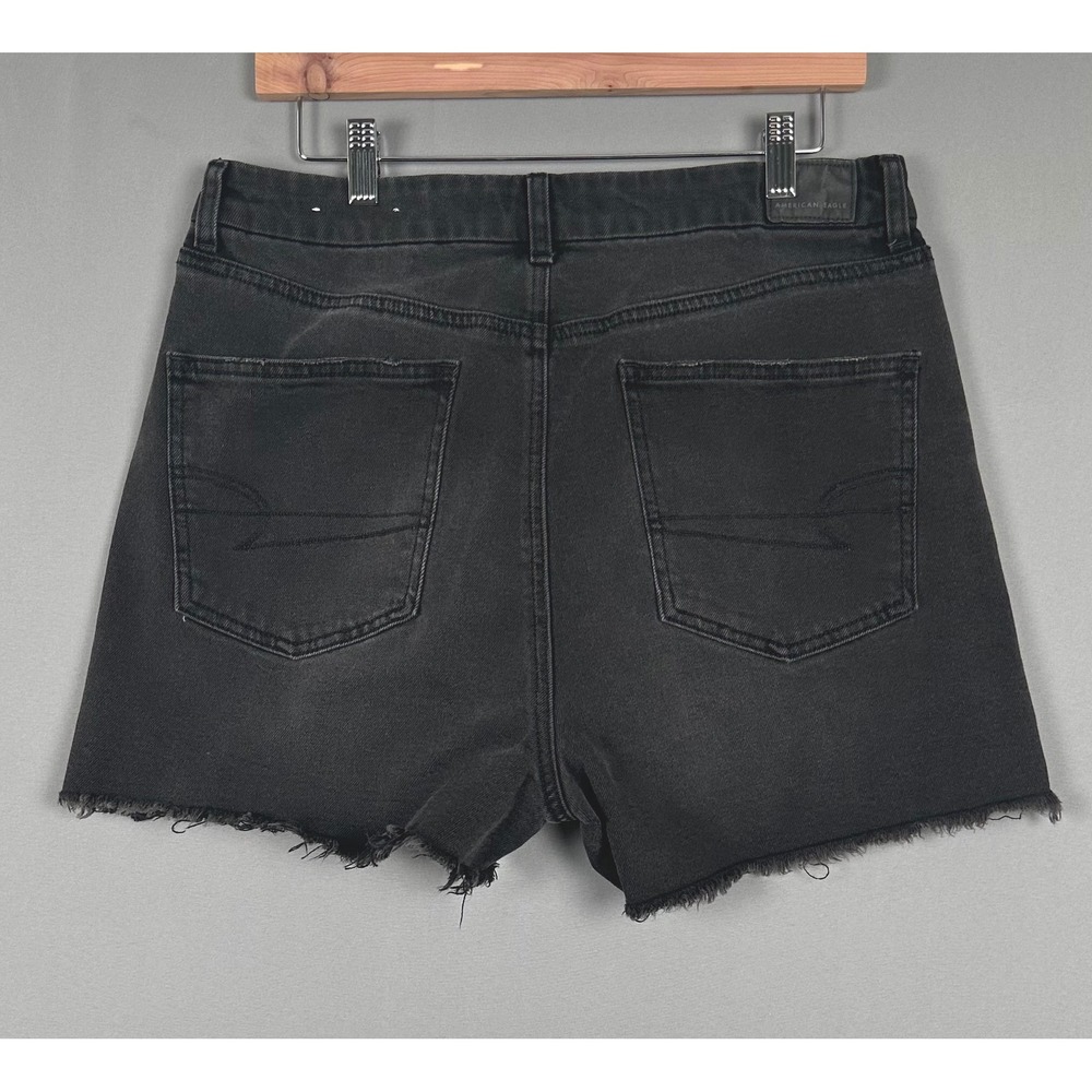 American Eagle Black Distressed Raw Hem Stretch Denim Shorts Womens Size 12 - Picture 2 of 12